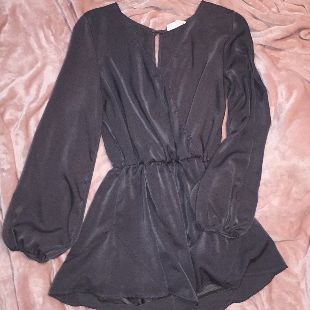 grey peach love romper